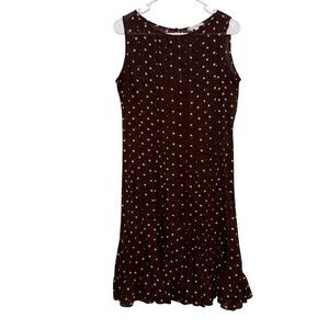 Sandra Darren Brown Polka Dot Sleeveless Dress W/ Ruffle Hem Size 10